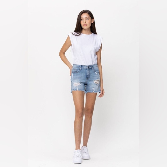 Cello light wash distressed frayed denim shorts sz M - Picture 1 of 10